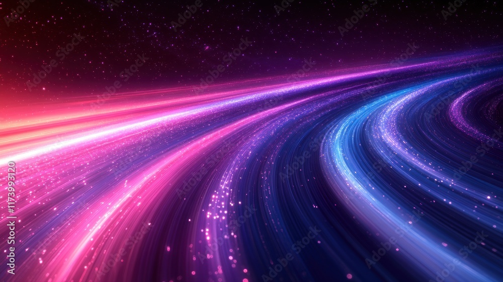 Aufkleber Light Trails of Data Flow in Technology and Computing Networks with Purple and Silver Abstract Motion