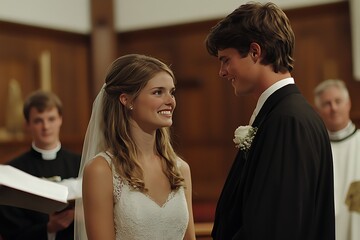 Pastor laying hands on couple renewing vows