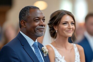 Pastor laying hands on couple renewing vows
