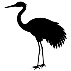 crane bird black silhouette vector with white background. Wild animal vector