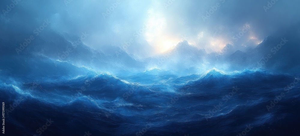 Poster Abstract Blue Gradient Background with Soft Lighting and Noise Texture for Design