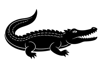 crocodile black silhouette vector with white background. Wild animal vector
