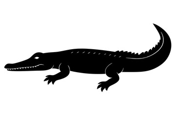 crocodile black silhouette vector with white background. Wild animal vector