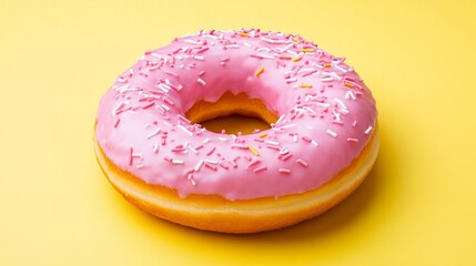 A cheerful breakfast donut displayed on a pastel yellow background designed with a minimal and trendy concept