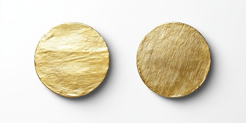 A blank round gold sticker template on a solid background Includes clean circle foil badges and wrinkled textures