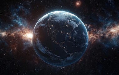 Obraz premium Earth from Space Surrealistic Art Cosmic Light Vibrant Colors Galaxies Orbit Exploration Planetary Journey