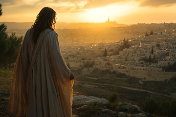 Jesus overlooking jerusalem, weeping