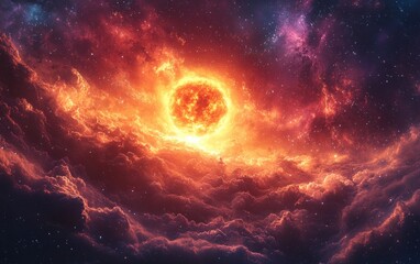 Obraz premium Cosmic Solar System Illustration Sun Planets Deep Space Dynamic Digital Art