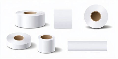 A label sticker roll mockup Includes blank adhesive rectangular and circular labels on a bobbin ideal for template designs