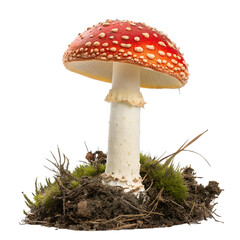 Poisonous fly agaric forest mushroom isolated on the transparent background