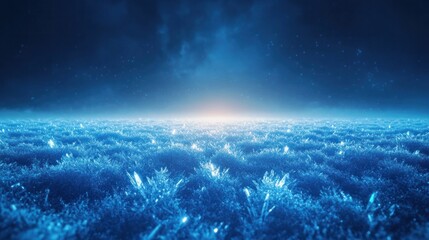 Fototapeta premium Mesmerizing winter landscape with a glowing ethereal Vast expanse of sparkling crystalline ice formations under a brilliant blue sky Peaceful