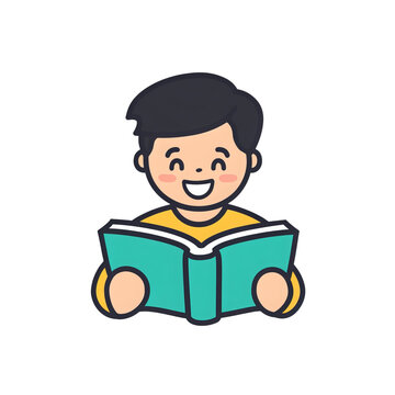 icon person reading book smiling white background