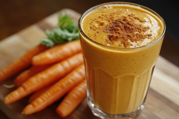 A delicious and healthy carrot smoothie topped with cinnamon, perfect for a refreshing treat.