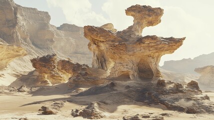 Eroded sandstone formations in desert landscape.