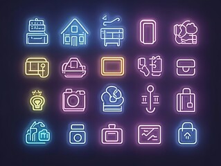 Neon Icons Collection Travel And Lifestyle Symbols