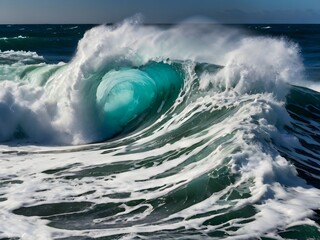 Dynamic Ocean Wave Crashing with Vibrant Turquoise and Deep Sea Colors