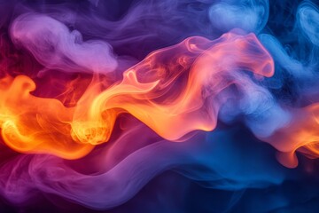 Fototapeta premium Colorful smoke swirling in vibrant patterns against a dark background during an artistic display