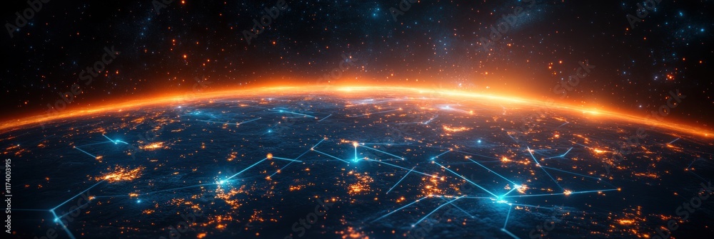Aufkleber glowing earth hologram with data streams and ai global communication networks for virtual reality ed