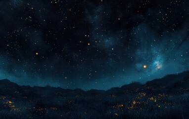 Vibrant Starry Night Sky Cosmic Digital Surrealism Illustration of Space and Galaxies