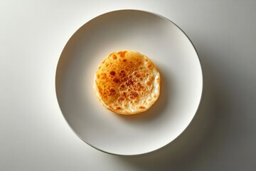 A single, round, lightly browned flatbread rests on a white plate.