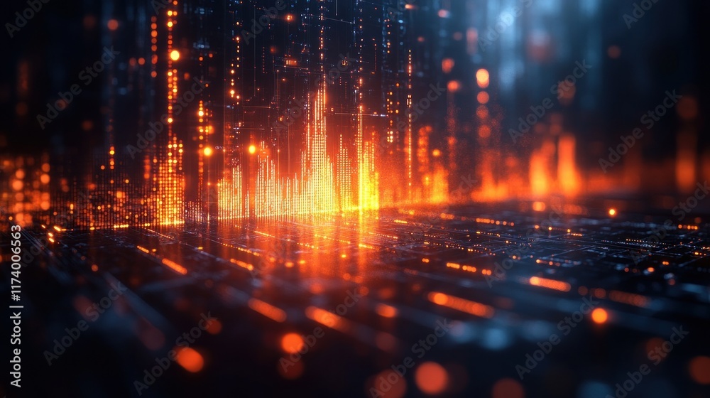 Poster Futuristic Financial Data Visualization in Cyberpunk Style with Trading Graph Dynamics