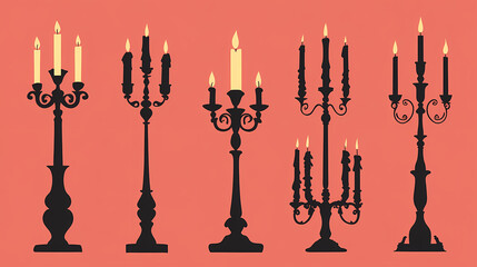 Candle silhouette. vintage candelabrum with illuminating candlelight. Candescent. Illustration
