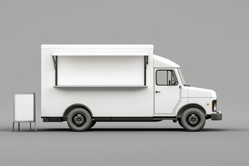 AI Generative. Illustration of minimal modern style of food truck white color on white background