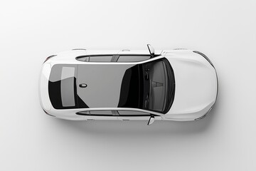 Car top view on the white background surface with copy space Driving training concept White car model top view : Generative AI
