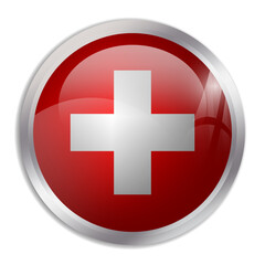 Switzerland flag - glossy circle button displays a colorful flag representing a country cultural identity and heritage. The essence of national pride and unity.