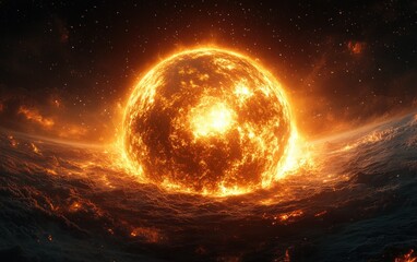 Vibrant Surreal Illustration of Earth's Core with Cosmic Background and Dramatic Lighting