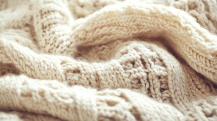 Fototapeta premium Close-up of creamy beige knitted fabric texture.