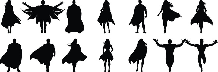 Superhero silhouette set vector design big pack of comics illustration and icon