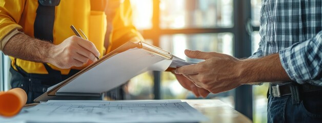 Construction Site Meeting Discussion on Plans with Inspector and Builder