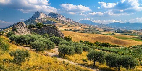 Fototapeta premium Breathtaking Mediterranean view of the sea from a mountain, showcasing the vast horizon and stunning natural beauty. Perfect for travel, landscape, and coastal-themed content.