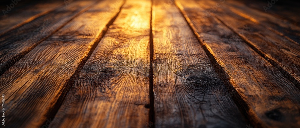 Aufkleber Rustic Reclaimed Wood Planks Texture Background with Intricate Grain Patterns and Warm Light