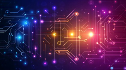 Obraz premium Abstract Circuit Board Design Featuring Glowing Lines and Nodes