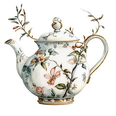 watercolor teapot Bridgerton style white background