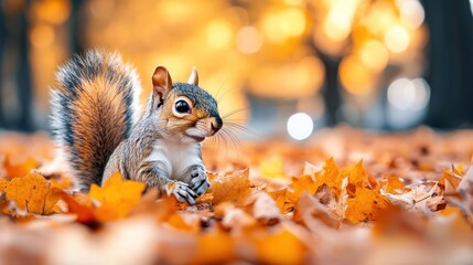 A squirrel among colorful autumn leaves, showcasing nature's beauty in a serene setting.