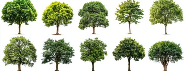 Fototapeta premium Isolated on a white background, a diverse collection of green trees