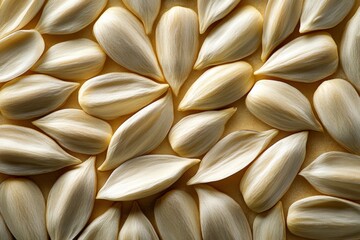 Closeup of sunflower seeds with golden shells arranged in pattern
