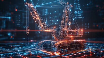 Obraz premium Digital wireframe of a construction crane.