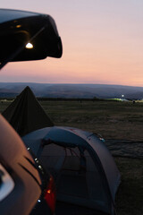 Gorge Amphitheater camping at sunset at the Columbia River Gorge in Central-Eastern Washington