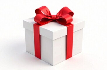 Obraz premium White gift box with red bow on white background