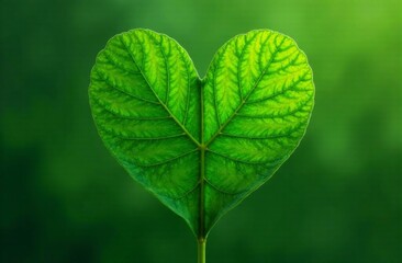 Leaf heart shaped on green background