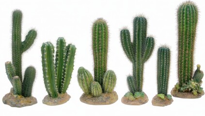 Real cactus plants displayed against a white background