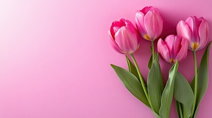 Obraz premium Pink tulips on pink background celebrating international women's day march 8 and mother's day concept of beauty and appreciation