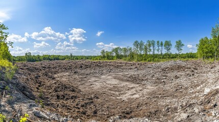 Obraz premium Barren Land in Forested Region under Bright Sunlight