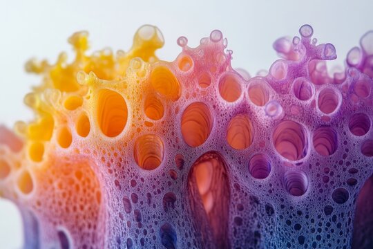 Closeup of bright colorful sponges under a microscope