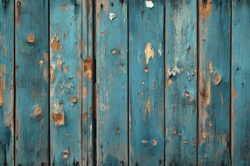 Fototapeta premium Closeup of blue weathered wooden planks with peeling paint