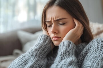 Dizzy Young Asian Female Experiencing Low Blood Pressure Symptoms and Anxiety at Home